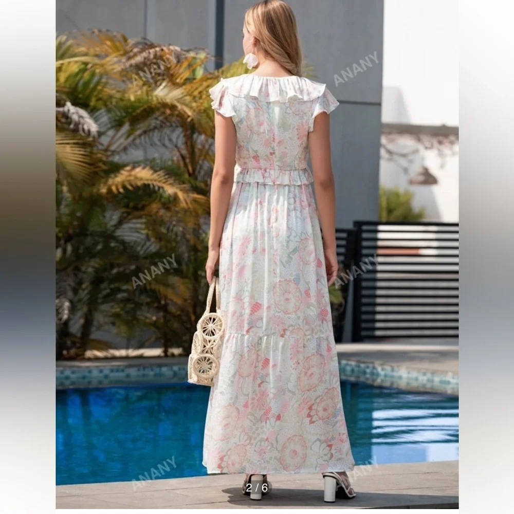 Anany Floral Print Ruffle Trim Dress Size Large - Picture 5 of 13